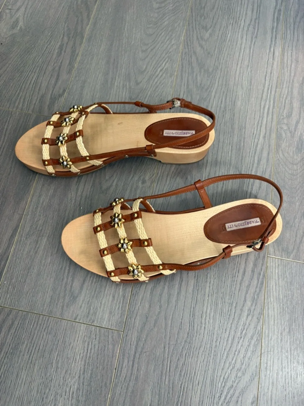 Fabrizio Viti Sofia Leather & Raffia Sandal Size 11 Luxury Coastal Vacation Boho